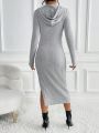 SHEIN Maternity Split Thigh Hooded Bodycon Dress