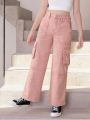 Tween Girls New Casual Fashionable Vintage Cargo Style Washed Denim Straight Pants