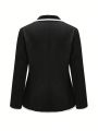 SHEIN LUNE Women's Plus Size Colorblock Rolled Collar Single-breasted Blazer