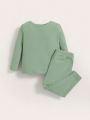 SHEIN Baby Boy's Solid Color Round Neck Top And Trousers Four-Piece Set