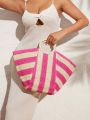 SHEIN VCAY Two Tone Woven Double Handle Striped Women's Tote Bag