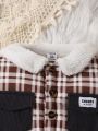 2023 Autumn/winter Toddler Boys' Plaid Fleece Jacket With Button Closure And Turn-down Collar
