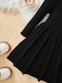 SHEIN Kids Nujoom Girls' Vintage Retro Stand Collar Ribbed Long Sleeve Dress