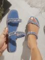 Women's Fashionable Casual Flat Sandals With Rhinestone Decoration