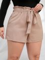 Plus Paper Bag Waist Belted Shorts