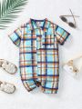 Fashionable Brand Baby Boys' Plaid Romper Jumpsuit For Summer