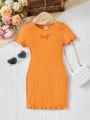 SHEIN Kids EVRYDAY Young Girl Casual Comfortable Dress With Letter And Heart Embroidery