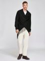 SHEIN Men'S Long Sleeve Fringed Cardigan With Patchwork Design