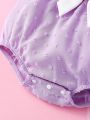 SHEIN Newborn Baby Girls' Cute Bowknot Decorated Jacquard Romper 2pcs/Set