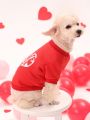 PETSIN Valentine's Day Pet Red Love Letter & Heart Printed Hoodie Without Hat For Cats And Dogs, 1pc
