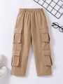 SHEIN Kids EVRYDAY Boys' Solid Color Casual Fashionable Cargo Pants With Pockets