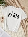 Teen Girls' Paris Eiffel Tower Letter Printed Short Sleeve T-Shirt