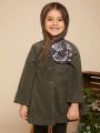 Toddler Girls' Hooded Plaid Coat With 3d Decorative Buttons