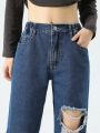 Teen Girl Ripped Cut Out Straight Leg Jeans