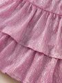 SHEIN Kids FANZEY Single Piece Young Girls' Ladylike Pleated Skirt With Double Bows, Summer