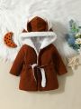 SHEIN Baby Girls' Plaid Fleece Belted Pajama Set