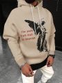 Manfinity LEGND Men's Angel Slogan Print Drawstring Hooded Fleece Sweatshirt