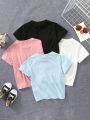 SHEIN Kids EVRYDAY 4pcs/Set Boys' Casual, Simple, Practical, Cute, Soft And Comfortable, Breathable, Short Sleeved Clothes Suitable For Spring And Summer School