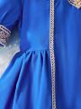 SHEIN Kids Nujoom Tween Girls' Elegant Lace Panel And Woven Ribbon Puff Sleeve Dress