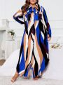 SHEIN LUNE Plus Size Color-block Buckle Detail Casual Dress
