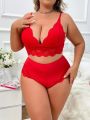 Plus Size Lace Splicing Bra And Panty Set With Scallop Shell Edge