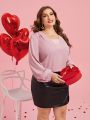 SHEIN Clasi Women's Plus Size Solid Color V-Neck Shirt With Pearl Embellishment