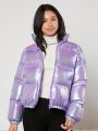 Teen Girl Holographic Zip Up Puffer Coat