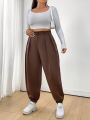 Plus Size Solid Color Pants With Slanted Pockets