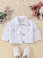 Baby Girls' Cute Ripped Denim Jacket With Distressed Holes For Outdoor Activities