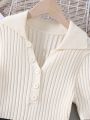 Teenage Girl's Ribbed Short Sleeve Sweater Dress With Ruffles