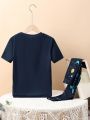 SHEIN Tween Boys' Casual Print Short Sleeve T-shirt & Long Pants Homewear Set