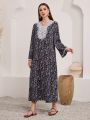 SHEIN Najma Women's Floral Patchwork Lace Long Sleeve Turkish Tunic