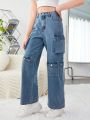 SHEIN Teenager Girls' Multi-Pocket Casual Workwear Jeans