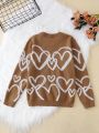 Tween Girl Heart Pattern Sweater