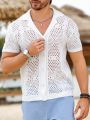 Men's Knitted Short Sleeve Top With Hollow-Out Design