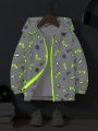 SHEIN Kids EVRYDAY Boys' Casual Hooded Jacket With Night Light Video Game Pattern Design