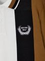 SHEIN Kids FANZEY Tween Boys' Fashionable Patchwork Collar Short Sleeve Set