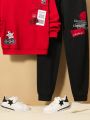 SHEIN Kids HYPEME Teen Boys' Letter Printed Hoodie And Comfortable Pants Two-piece Outfit