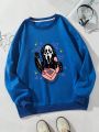 Plus Skull & Heart Print Thermal Lined Sweatshirt