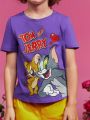 TOM & JERRY X SHEIN Young Boy Cartoon & Letter Graphic T-Shirt