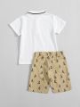 SHEIN Kids SUNSHNE Toddler Boys Sailboat Print Polo Shirt With Shorts