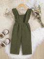SHEIN Baby Girls' Casual Corduroy Ruffle Trimmed Jumpsuit, Medium Thickness Without Top