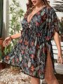 SHEIN Swim Vcay Plus Size Tropical Plant Print Cover Up