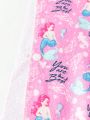 Little Girls' Mermaid & Letter Printed Hooded Cover Up With Ruffle Hem