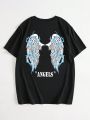 Men'S Wing & Letter Printed Round Neck T-Shirt