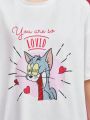TOM & JERRY X SHEIN Men's Cartoon Heart & Letter Print T-Shirt