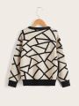 Tween Boy Geo Pattern Drop Shoulder Sweater