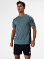 Fitness Men Contrast Topstitching Marled Knit Sports Tee
