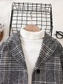 SHEIN Kids Academe Young Boy 1pc Plaid Print Double Breasted Overcoat