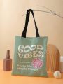 Floral & Slogan Graphic Shopper Bag